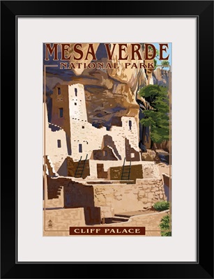 Mesa Verde National Park, Colorado - Cliff Palace: Retro Travel Poster