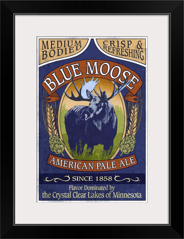 Retro stylized art poster of a vintage sign using a moose to advertise ale.
