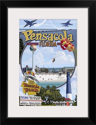 Montage Scenes - Pensacola, Florida: Retro Travel Poster