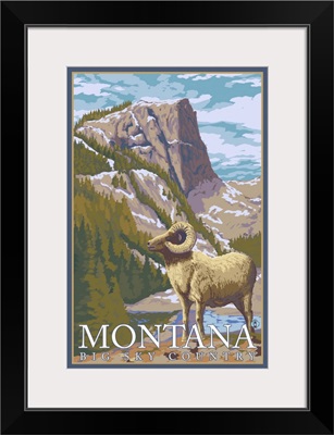 Montana, Big Sky Country - Big Horn Sheep: Retro Travel Poster