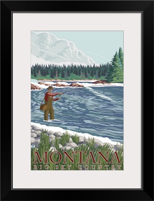 Montana, Big Sky Country - Fisherman: Retro Travel Poster