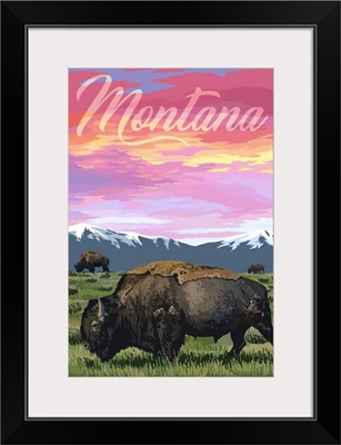 Montana - Bison & Sunset - Large Script