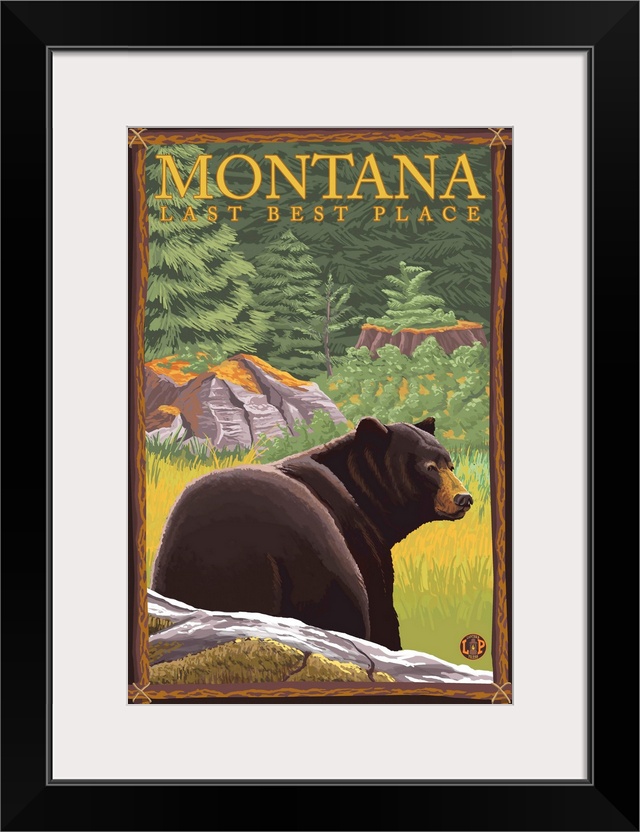 Montana, Last Best Place - Bear in Forest: Retro Travel Poster
