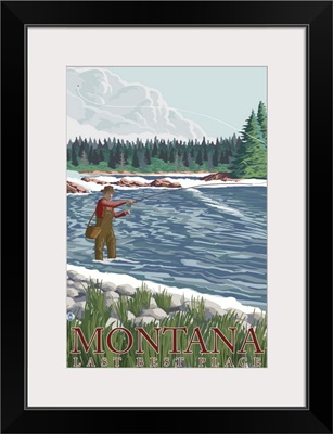 Montana, Last Best Place - Fisherman: Retro Travel Poster