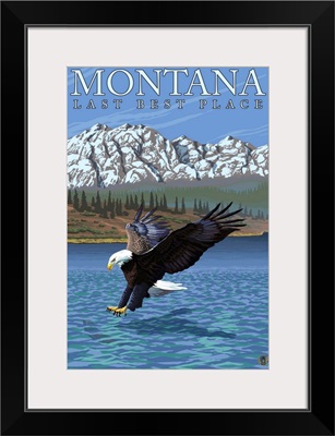 Montana, Last Best Place - Fishing Eagle: Retro Travel Poster