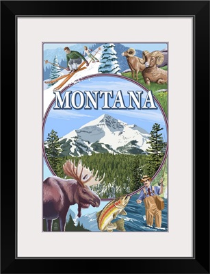 Montana Scenes Montage: Retro Travel Poster