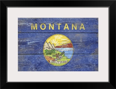 Montana State Flag on Wood