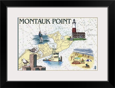 Montauk Point - Nautical Chart: Retro Travel Poster
