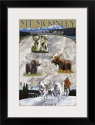 Mt. McKinley, Alaska - Topographical Map: Retro Travel Poster