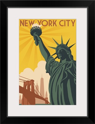New York City, New York, Statue of Liberty and Bridge