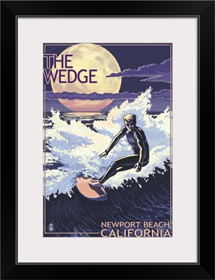 Newport Beach, California - Surfing The Wedge: Retro Travel Poster