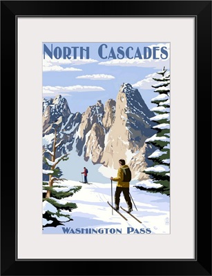 North Cascades, Washington - Cross Country Skiing: Retro Travel Poster