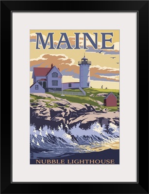 Nubble Lighthouse - York, Maine: Retro Travel Poster