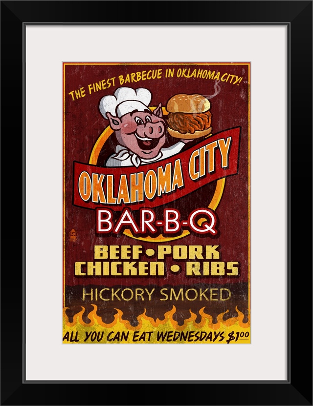 Oklahoma City, Oklahoma - BBQ Pig Vintage Sign