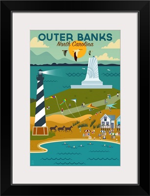 Outer Banks, North Carolina - Beach & Lighthouse - Geometric
