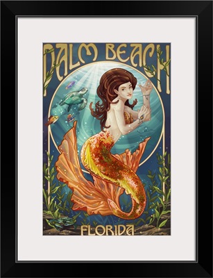 Palm Beach, Florida - Mermaid Scene: Retro Travel Poster