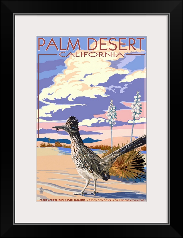 Palm Desert, California - Roadrunner Scene: Retro Travel Poster