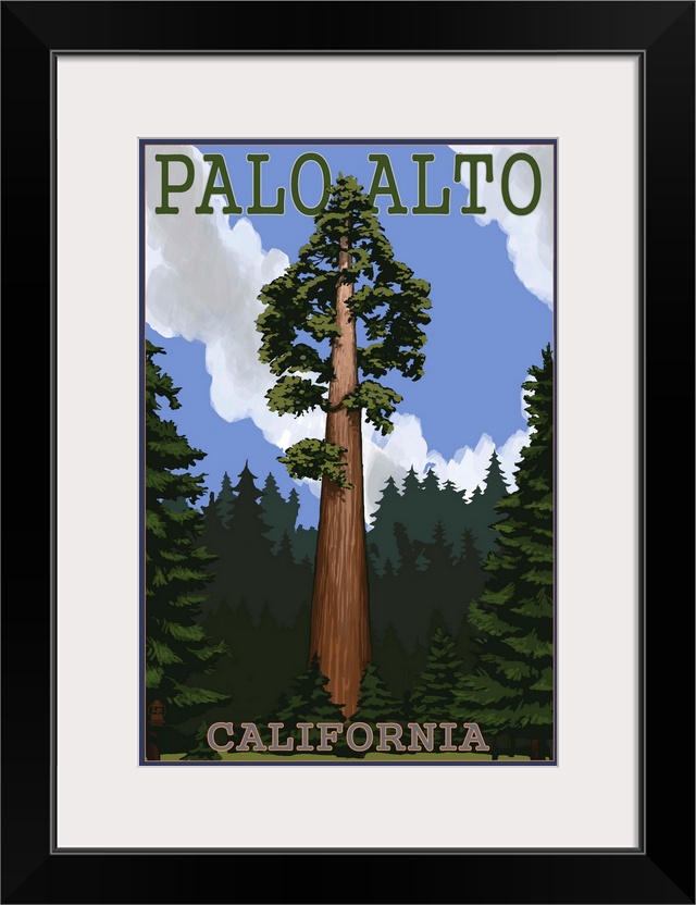 Palo Alto, California - California Redwoods: Retro Travel Poster