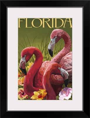 Pink Flamingos - Florida: Retro Travel Poster