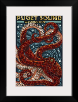 Puget Sound, Washington - Octopus Mosaic: Retro Travel Poster