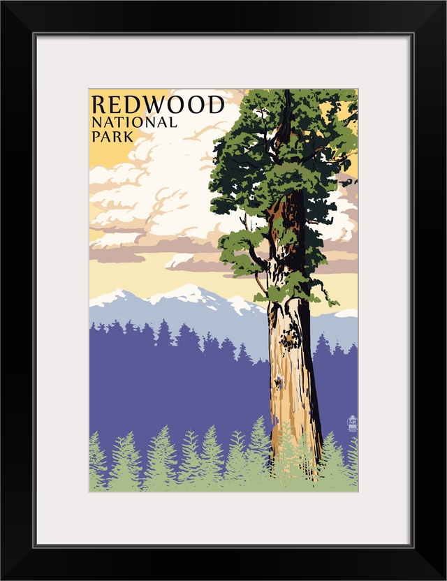 Redwood National Park, Giant Tree: Retro Travel Poster