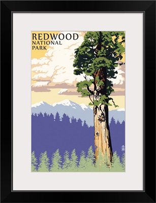 Redwood National Park, Giant Tree: Retro Travel Poster