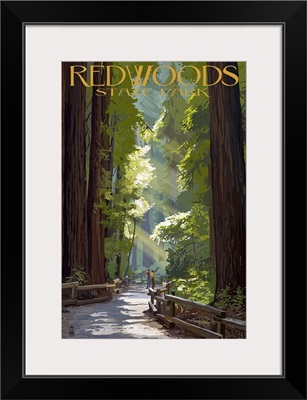 Redwoods State Park - Pathway in Trees: Retro Travel Poster