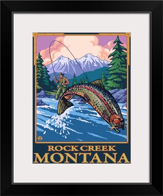 Rock Creek, Montana - Fly Fishing Scene: Retro Travel Poster