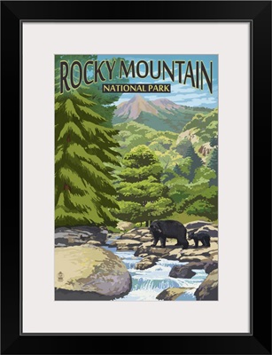 Rocky Mountain National Park, Bears Walking: Retro Travel Poster