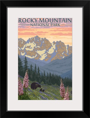 Rocky Mountain National Park, Colorado - Bear Family: Retro Travel Poster