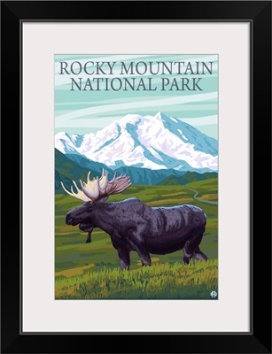 Rocky Mountain National Park, Moose: Retro Travel Poster