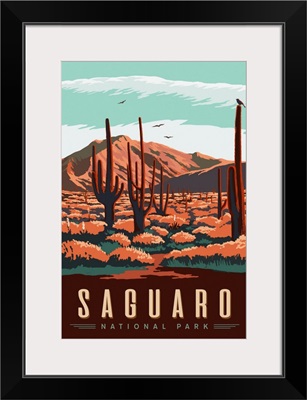 Saguaro National Park, Cactus Landscape: Graphic Travel Poster