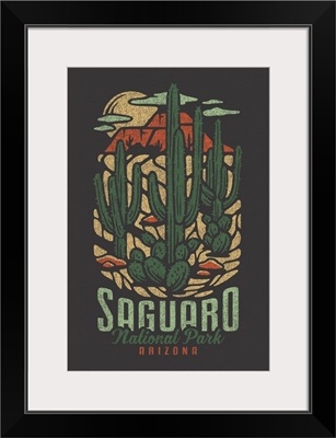 Saguaro National Park, Cactus Night Landscape: Graphic Travel Poster