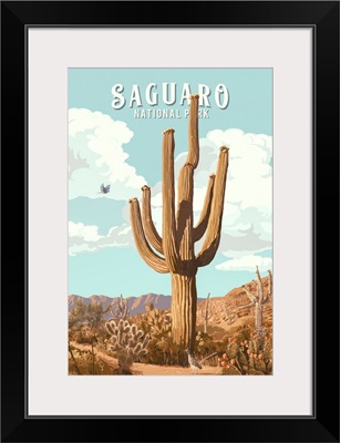 Saguaro National Park, Cactus: Retro Travel Poster