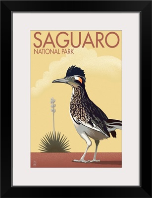 Saguaro National Park, Greater Roadrunner: Retro Travel Poster