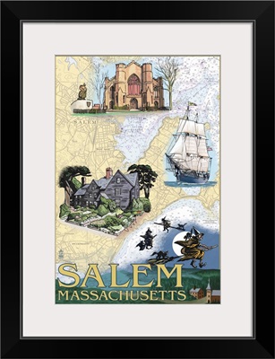 Salem, Massachusetts - Nautical Chart: Retro Travel Poster