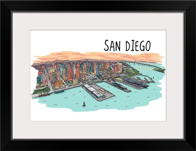 San Diego, California - Line Drawing