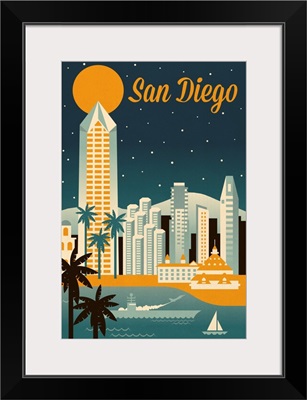 San Diego, California - Retro Skyline Series