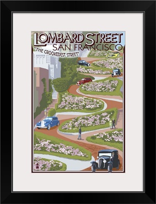 San Francisco, California - Lombard Street: Retro Travel Poster