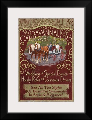 Savannah, Georgia - Carriage Tours Vintage Sign: Retro Travel Poster