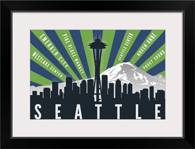 Seattle, Washington - Skyline & Mountain - Graphic Typography