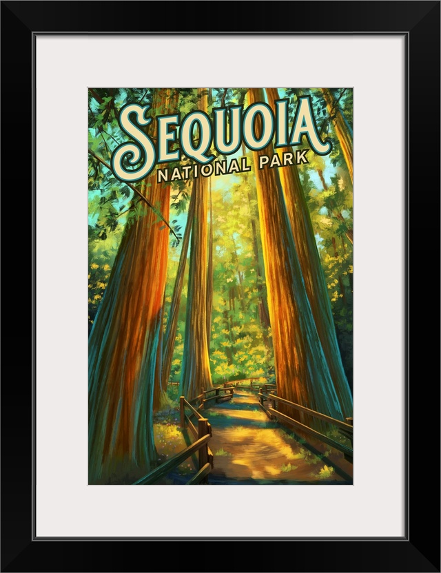 Sequoia National Park, Forest: Retro Travel Poster