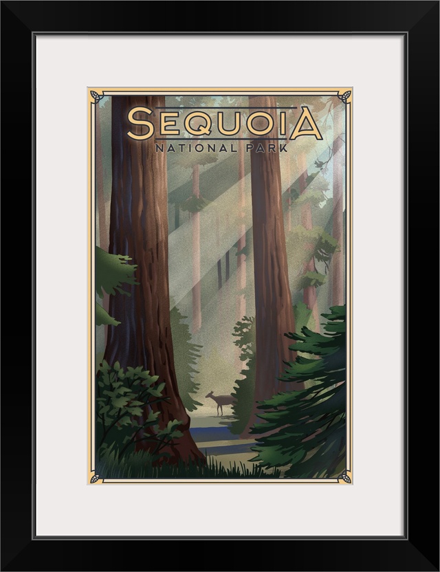 Sequoia National Park, Forest: Retro Travel Poster