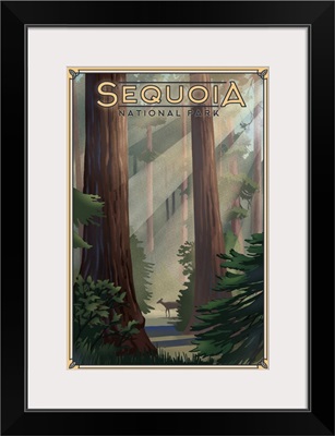 Sequoia National Park, Forest: Retro Travel Poster