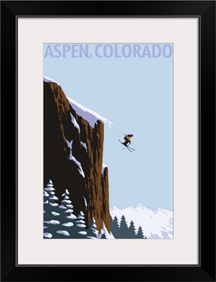 Skier Jumping - Aspen, Colorado: Retro Travel Poster