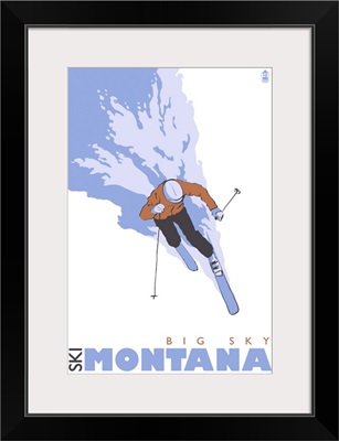 Skier Stylized - Big Sky, Montana: Retro Travel Poster