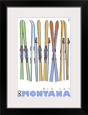 Skis in Snow - Big Sky, Montana: Retro Travel Poster