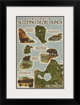 Sleeping Bear Dunes, Michigan - Sleeping Bear Dunes Legend Map: Retro Travel Poster