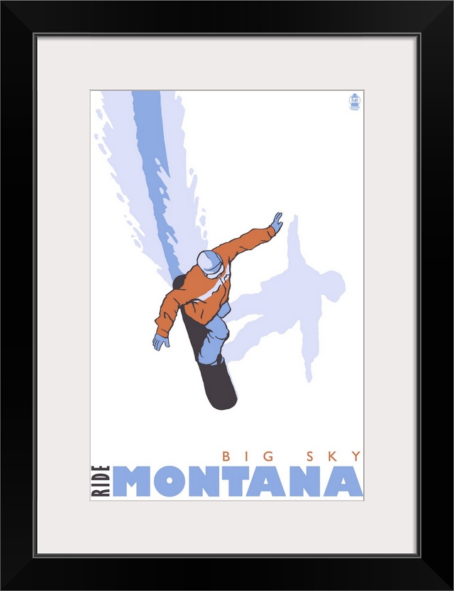 Snowboard Stylized - Big Sky, Montana: Retro Travel Poster