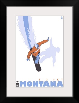Snowboard Stylized - Big Sky, Montana: Retro Travel Poster